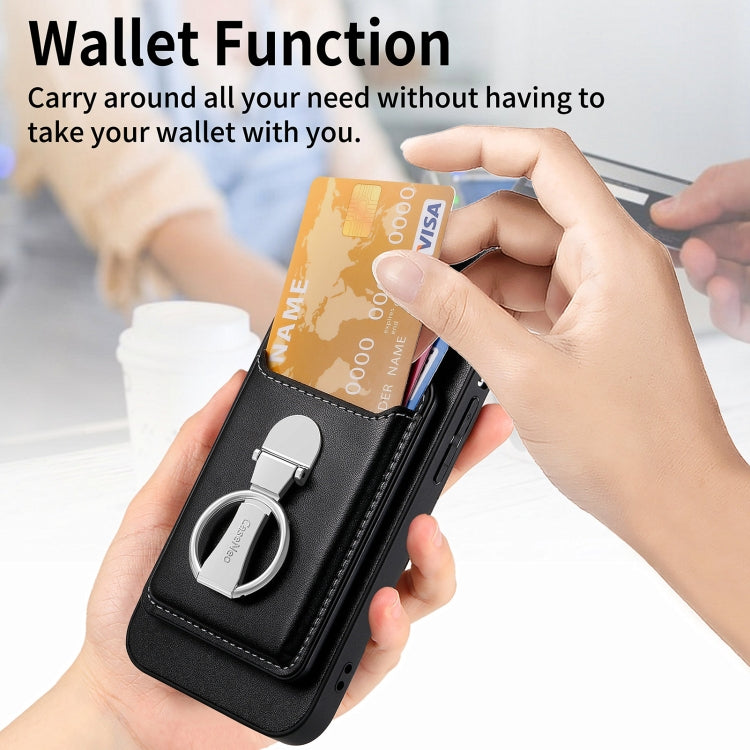 For iPhone 15 Pro Skin Feel Ring Holder Wallet Magnetic Phone Case(Black) - HoMEdemic™ 