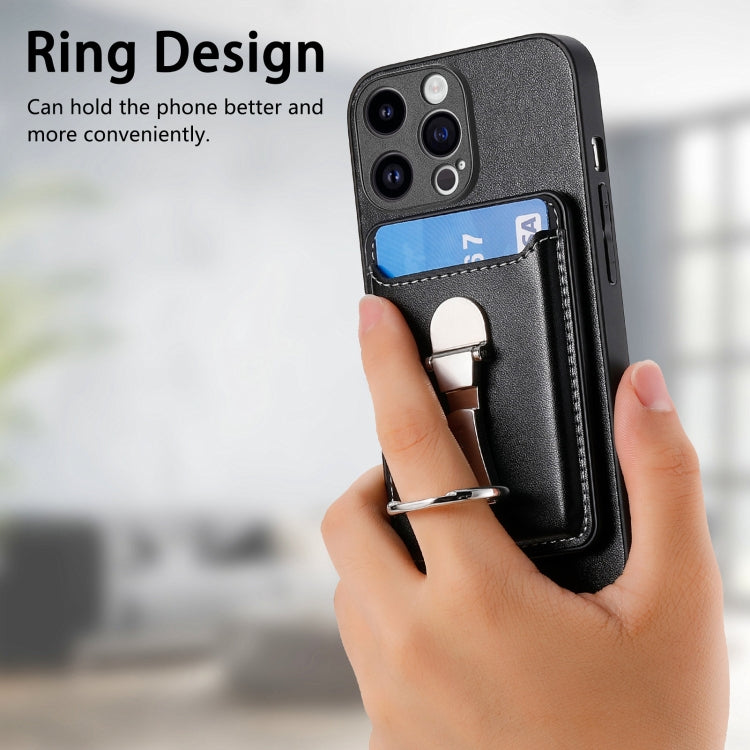 For iPhone 15 Pro Skin Feel Ring Holder Wallet Magnetic Phone Case(Black) - HoMEdemic™ 