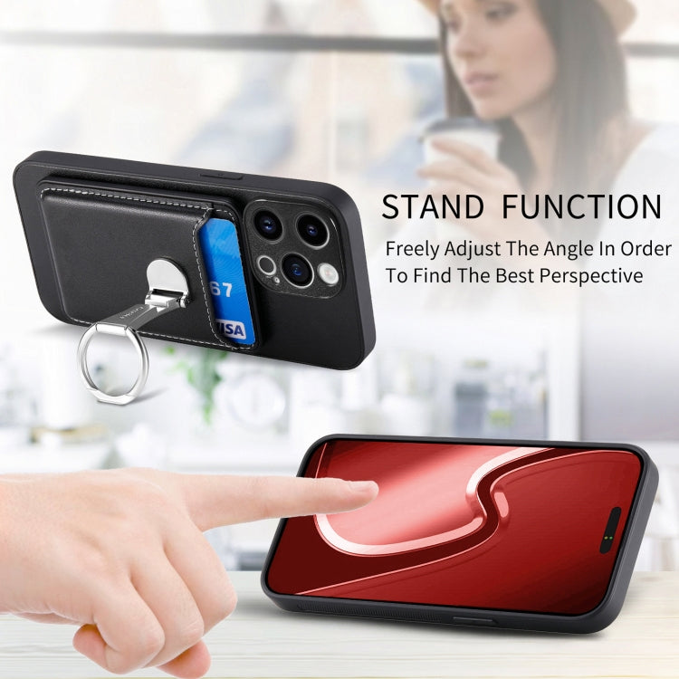 For iPhone 15 Pro Skin Feel Ring Holder Wallet Magnetic Phone Case(Black) - HoMEdemic™ 