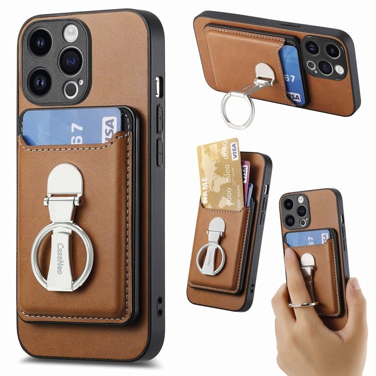 For iPhone 15 Pro Skin Feel Ring Holder Wallet Magnetic Phone Case(Brown) - HoMEdemic™ 