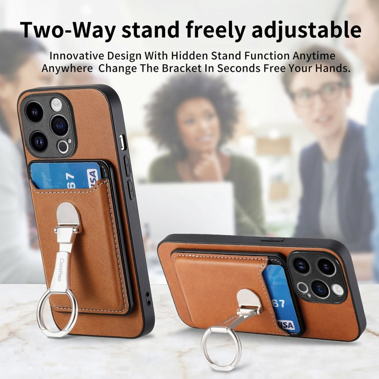 For iPhone 15 Pro Skin Feel Ring Holder Wallet Magnetic Phone Case(Brown) - HoMEdemic™ 
