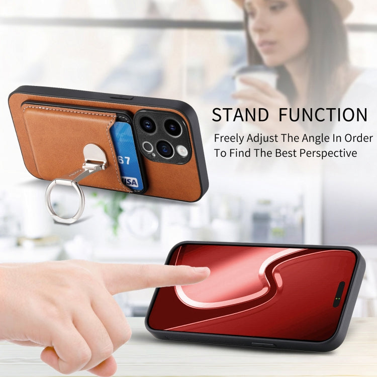 For iPhone 15 Pro Skin Feel Ring Holder Wallet Magnetic Phone Case(Brown) - HoMEdemic™ 