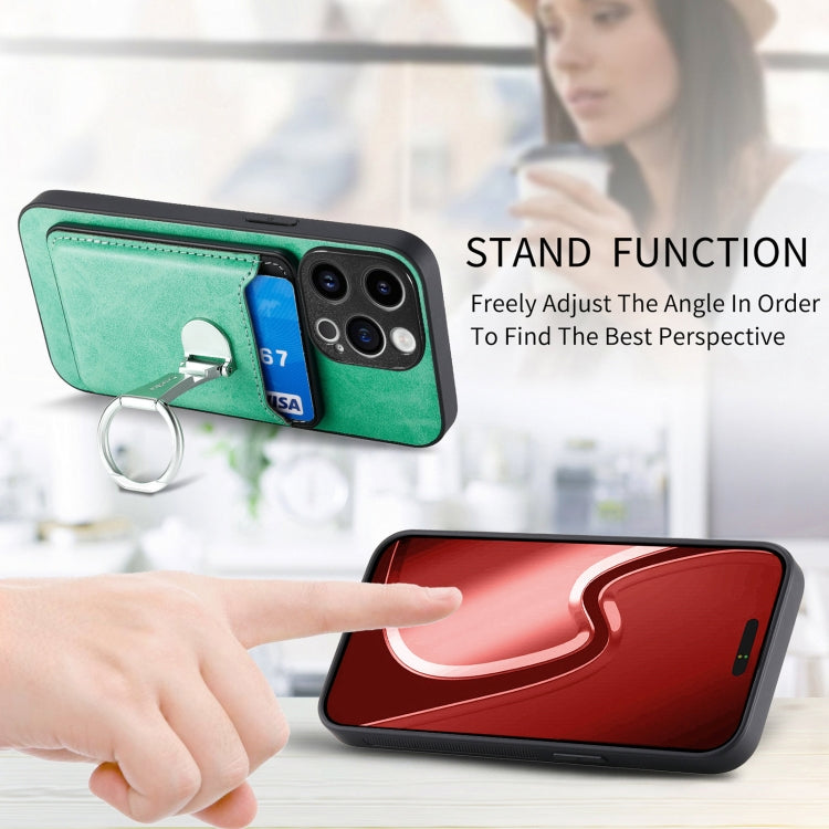For iPhone 15 Pro Skin Feel Ring Holder Wallet Magnetic Phone Case(Green) - HoMEdemic™ 