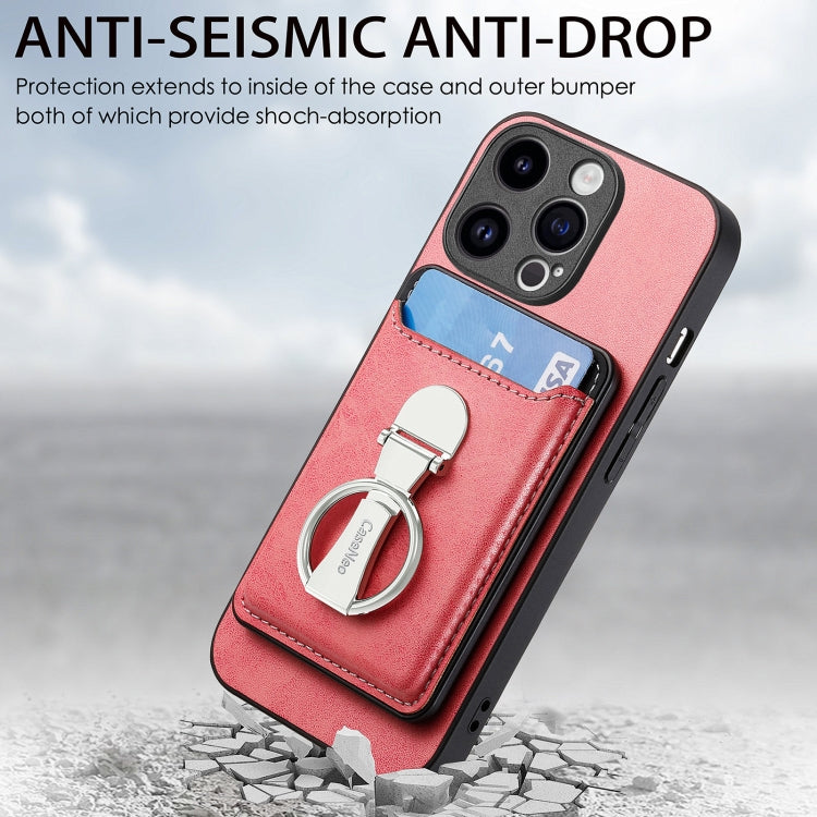 For iPhone 15 Pro Skin Feel Ring Holder Wallet Magnetic Phone Case(Pink) - HoMEdemic™ 