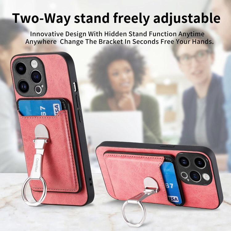 For iPhone 15 Pro Skin Feel Ring Holder Wallet Magnetic Phone Case(Pink) - HoMEdemic™ 