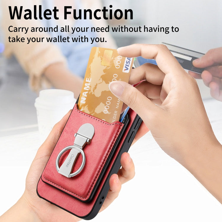 For iPhone 15 Pro Skin Feel Ring Holder Wallet Magnetic Phone Case(Pink) - HoMEdemic™ 