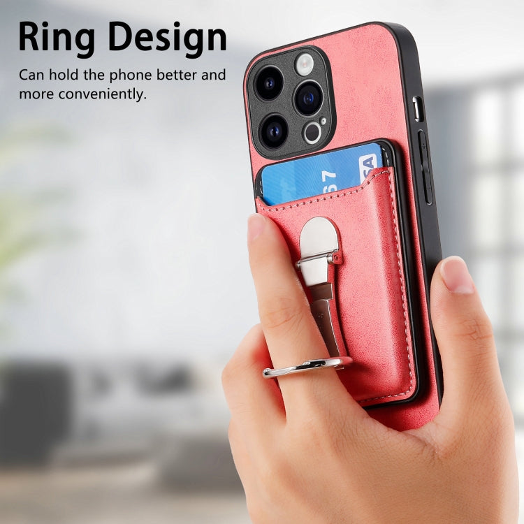 For iPhone 15 Pro Skin Feel Ring Holder Wallet Magnetic Phone Case(Pink) - HoMEdemic™ 