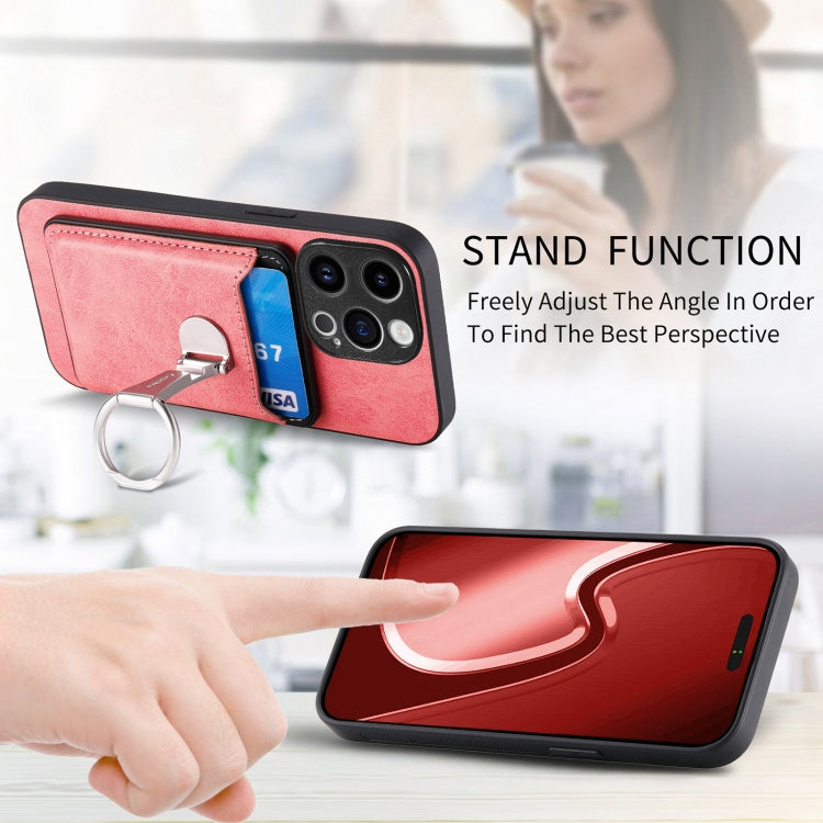For iPhone 15 Pro Skin Feel Ring Holder Wallet Magnetic Phone Case(Pink) - HoMEdemic™ 