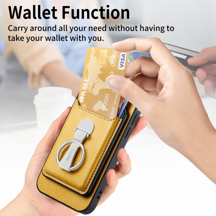 For iPhone 15 Pro Skin Feel Ring Holder Wallet Magnetic Phone Case(Yellow) - HoMEdemic™ 