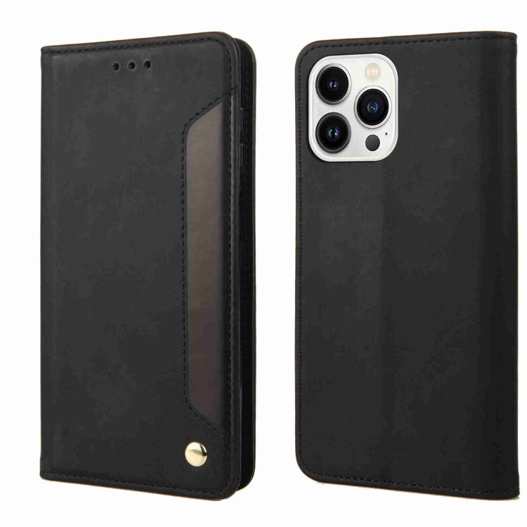 For iPhone 15 Pro Skin Feel Splicing Leather Phone Case(Black) - HoMEdemic™ 