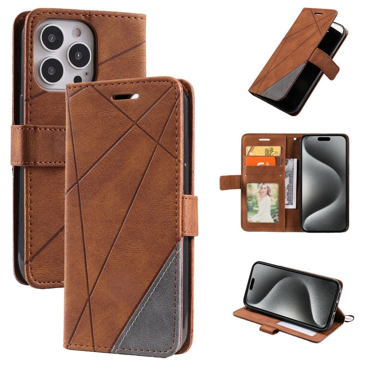 For iPhone 15 Pro Skin Feel Splicing Leather Phone Case(Brown) - HoMEdemic™ 