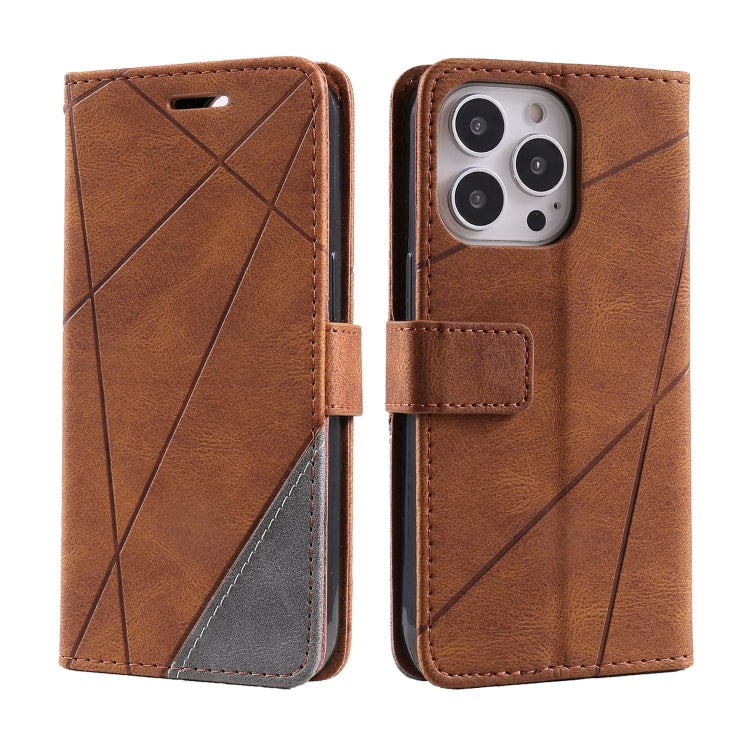 For iPhone 15 Pro Skin Feel Splicing Leather Phone Case(Brown) - HoMEdemic™ 