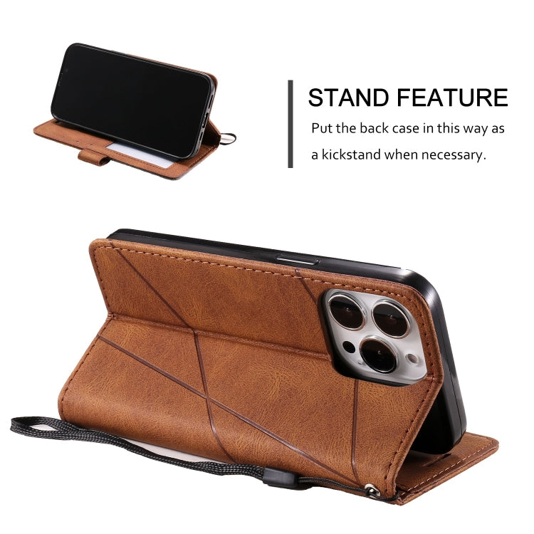For iPhone 15 Pro Skin Feel Splicing Leather Phone Case(Brown) - HoMEdemic™ 