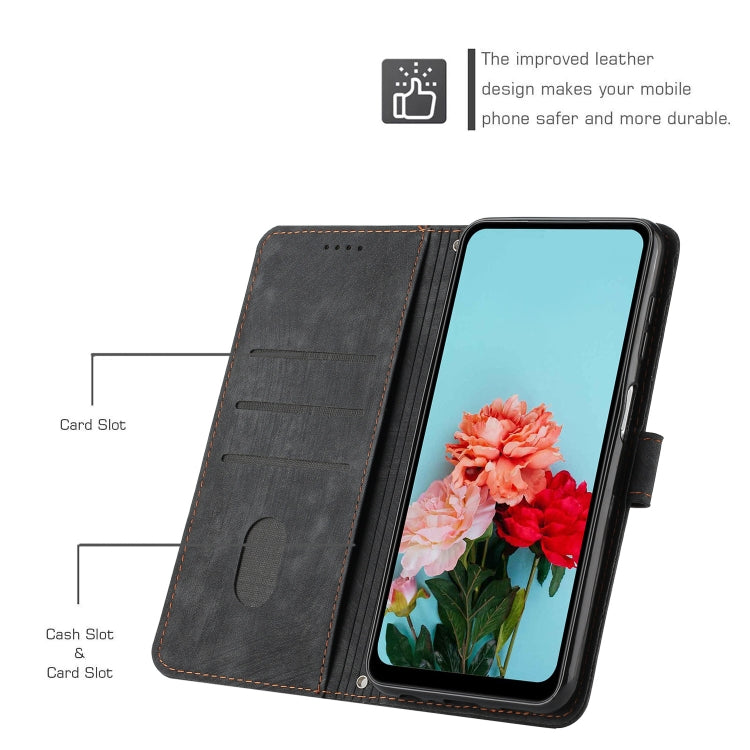 For iPhone 15 Pro Skin Feel Stripe Pattern Leather Phone Case with Lanyard(Black) - HoMEdemic™ 
