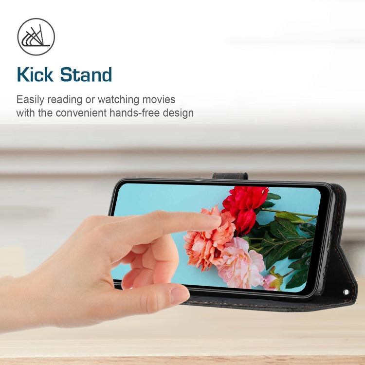 For iPhone 15 Pro Skin Feel Stripe Pattern Leather Phone Case with Lanyard(Black) - HoMEdemic™ 