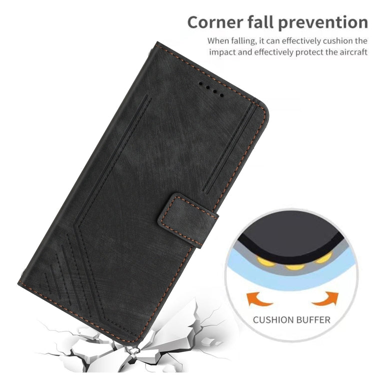 For iPhone 15 Pro Skin Feel Stripe Pattern Leather Phone Case with Lanyard(Black) - HoMEdemic™ 