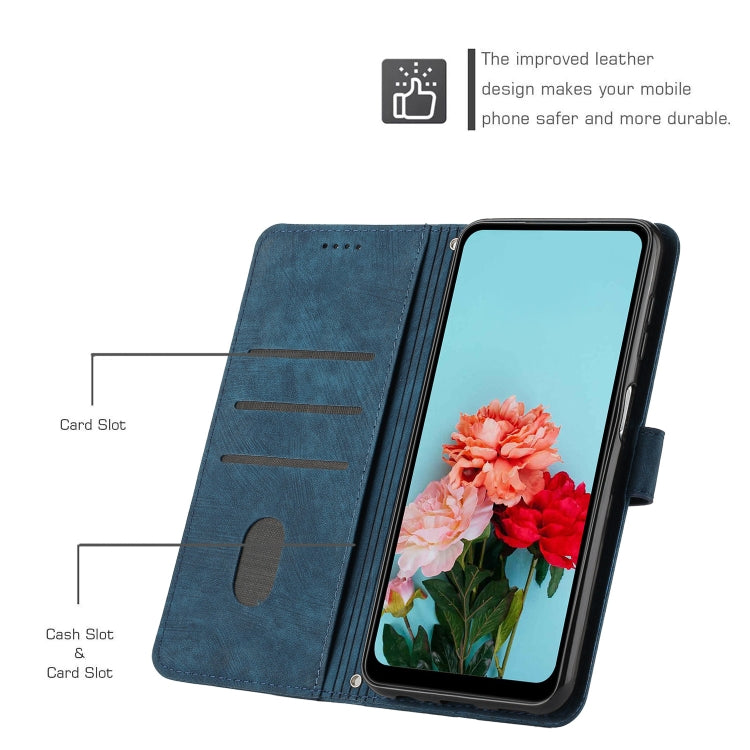 For iPhone 15 Pro Skin Feel Stripe Pattern Leather Phone Case with Lanyard(Blue) - HoMEdemic™ 