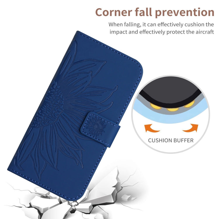 For iPhone 15 Pro Skin Feel Sun Flower Embossed Flip Leather Phone Case with Lanyard(Dark Blue) - HoMEdemic™ 