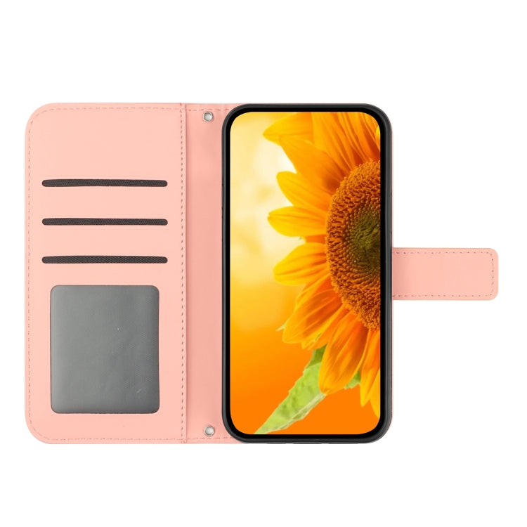 For iPhone 15 Pro Skin Feel Sun Flower Embossed Flip Leather Phone Case with Lanyard(Pink) - HoMEdemic™ 