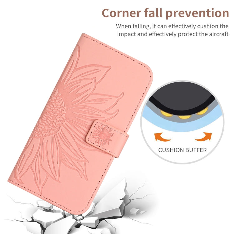 For iPhone 15 Pro Skin Feel Sun Flower Embossed Flip Leather Phone Case with Lanyard(Pink) - HoMEdemic™ 