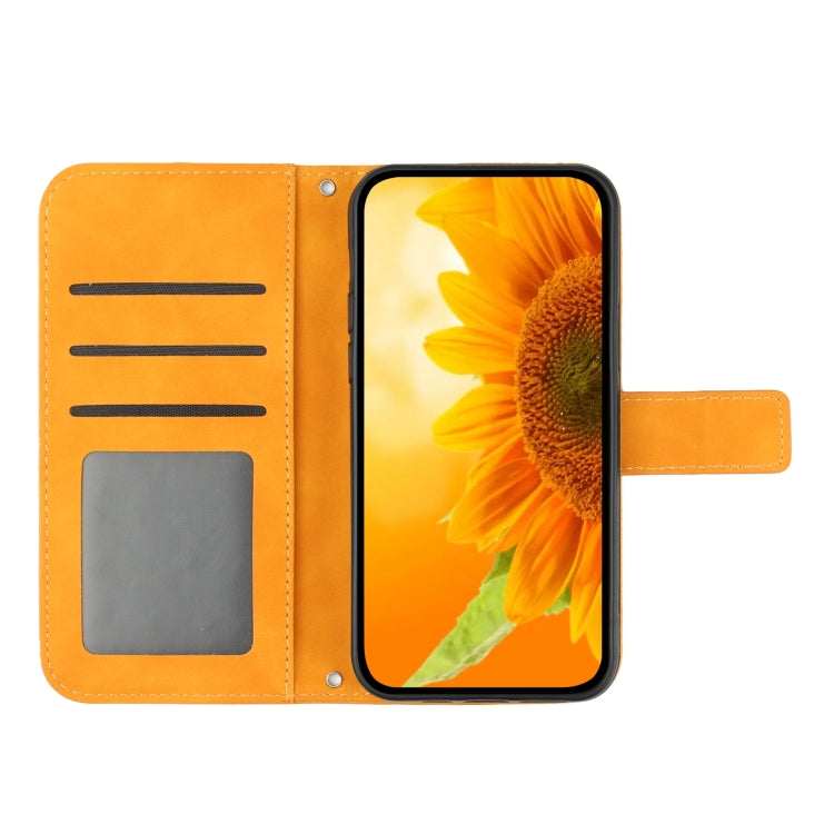 For iPhone 15 Pro Skin Feel Sun Flower Embossed Flip Leather Phone Case with Lanyard(Yellow) - HoMEdemic™ 