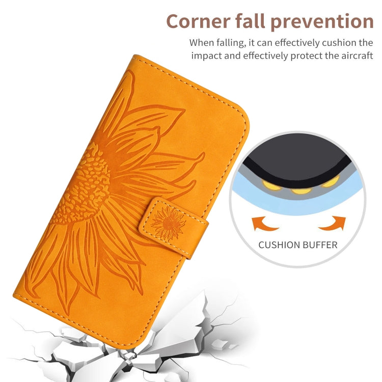 For iPhone 15 Pro Skin Feel Sun Flower Embossed Flip Leather Phone Case with Lanyard(Yellow) - HoMEdemic™ 