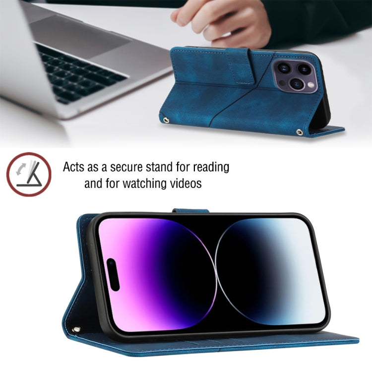 For iPhone 15 Pro Skin-feel Embossed Leather Phone Case(Blue) - HoMEdemic™ 