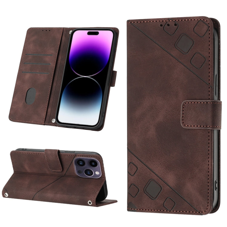 For iPhone 15 Pro Skin-feel Embossed Leather Phone Case(Brown) - HoMEdemic™ 