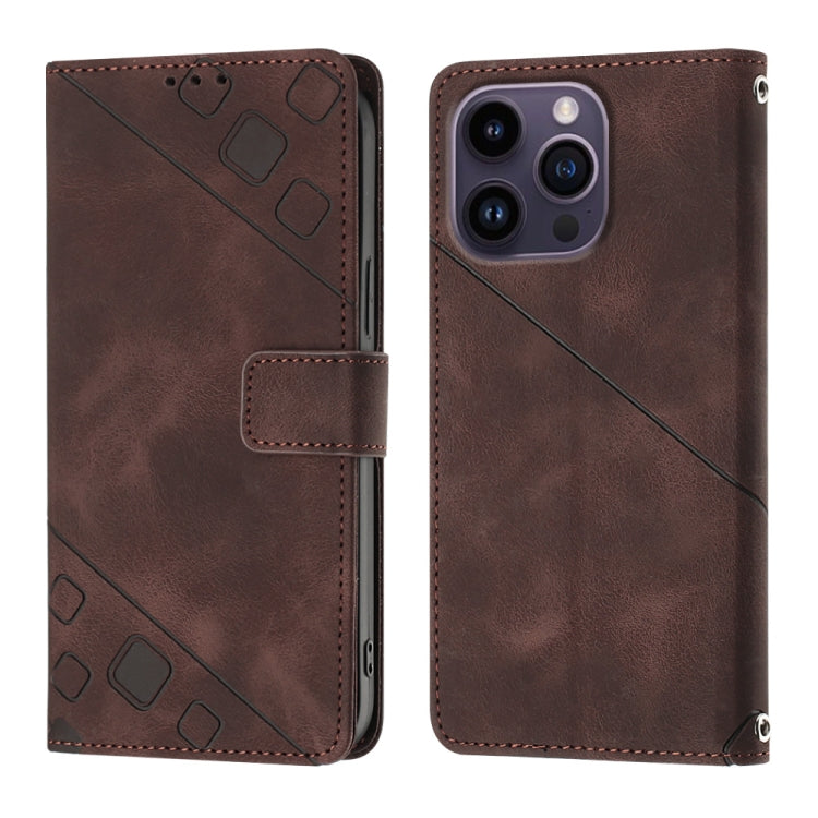 For iPhone 15 Pro Skin-feel Embossed Leather Phone Case(Brown) - HoMEdemic™ 