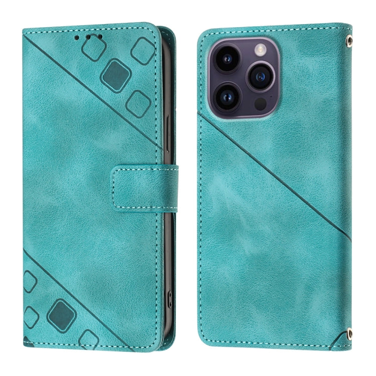 For iPhone 15 Pro Skin-feel Embossed Leather Phone Case(Green) - HoMEdemic™ 