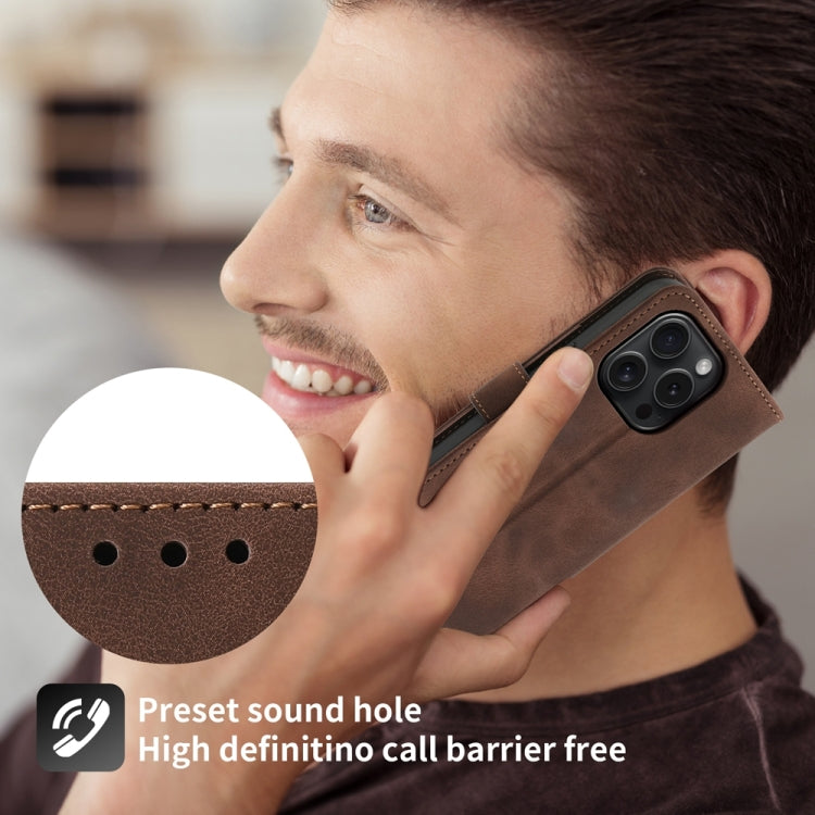 For iPhone 15 Pro Skin-feel Flowers Embossed Wallet Leather Phone Case(Brown) - HoMEdemic™ 