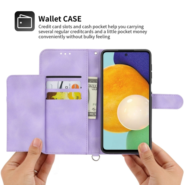 For iPhone 15 Pro Skin-feel Flowers Embossed Wallet Leather Phone Case(Purple) - HoMEdemic™ 