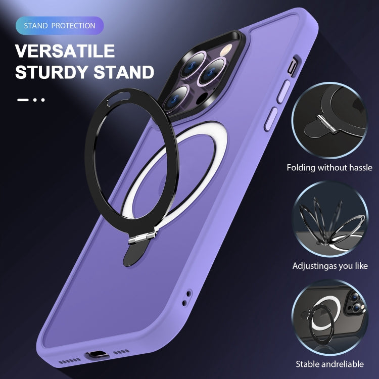 For iPhone 15 Pro Skin-feel MagSafe Holder PC Hybrid TPU Phone Case(Purple) - HoMEdemic™ 