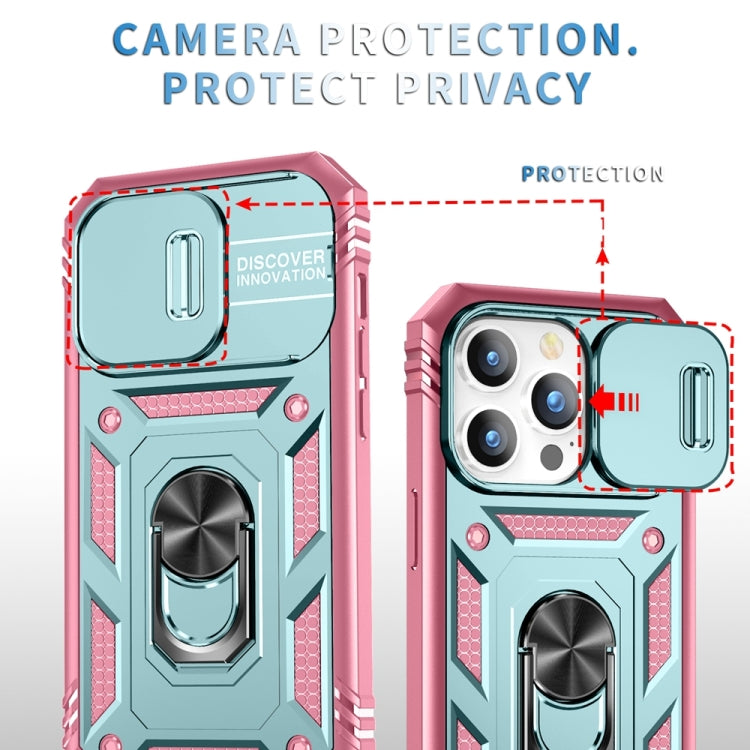 For iPhone 15 Pro Sliding Camshield Holder Phone Case(Green+Pink) - HoMEdemic™ 