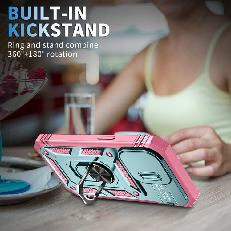 For iPhone 15 Pro Sliding Camshield Holder Phone Case(Green+Pink) - HoMEdemic™ 