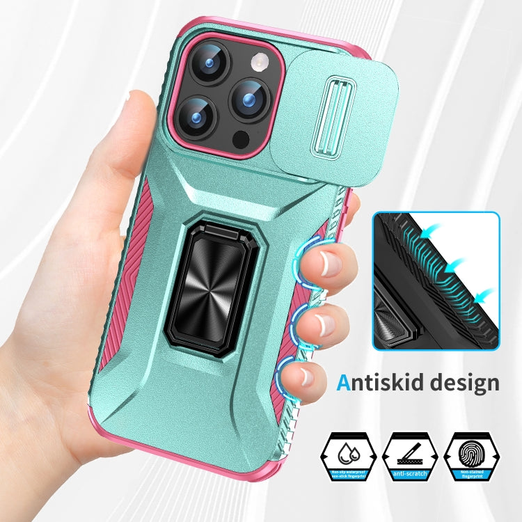 For iPhone 15 Pro Sliding Camshield Holder Phone Case(Grey Green + Pink) - HoMEdemic™ 