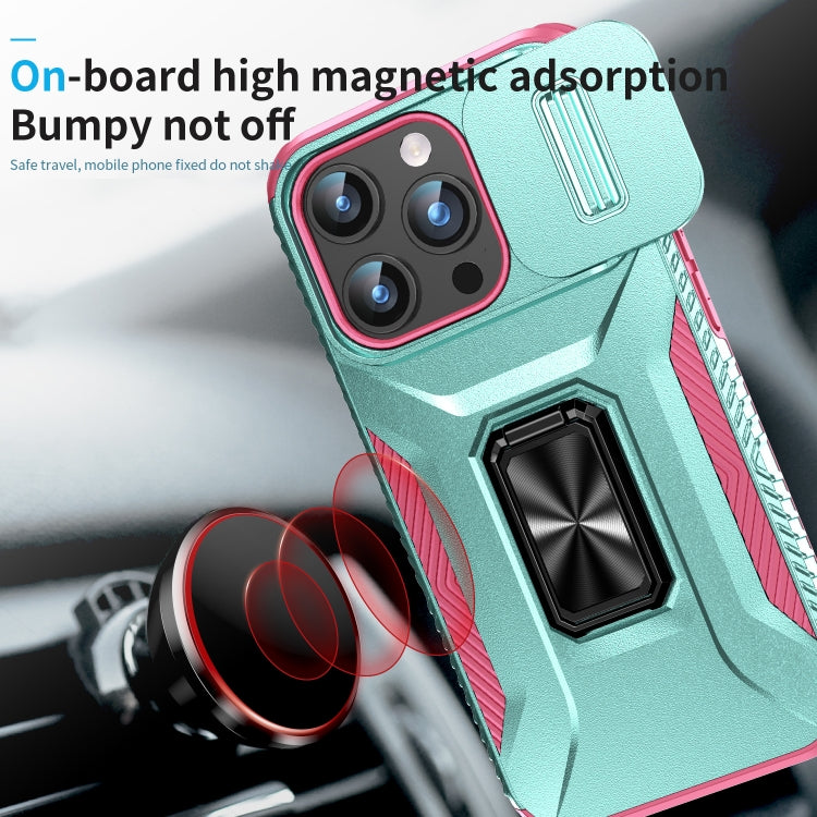 For iPhone 15 Pro Sliding Camshield Holder Phone Case(Grey Green + Pink) - HoMEdemic™ 