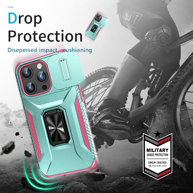 For iPhone 15 Pro Sliding Camshield Holder Phone Case(Grey Green + Pink) - HoMEdemic™ 