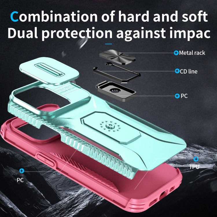 For iPhone 15 Pro Sliding Camshield Holder Phone Case(Grey Green + Pink) - HoMEdemic™ 