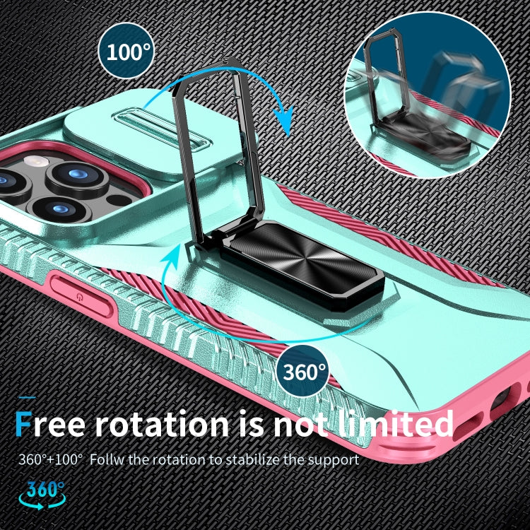 For iPhone 15 Pro Sliding Camshield Holder Phone Case(Grey Green + Pink) - HoMEdemic™ 
