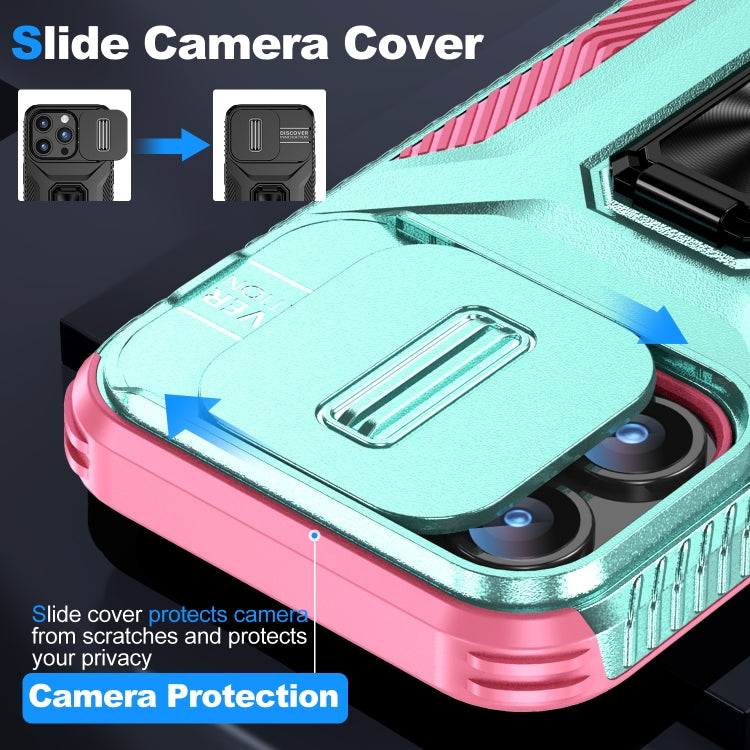 For iPhone 15 Pro Sliding Camshield Holder Phone Case(Grey Green + Pink) - HoMEdemic™ 
