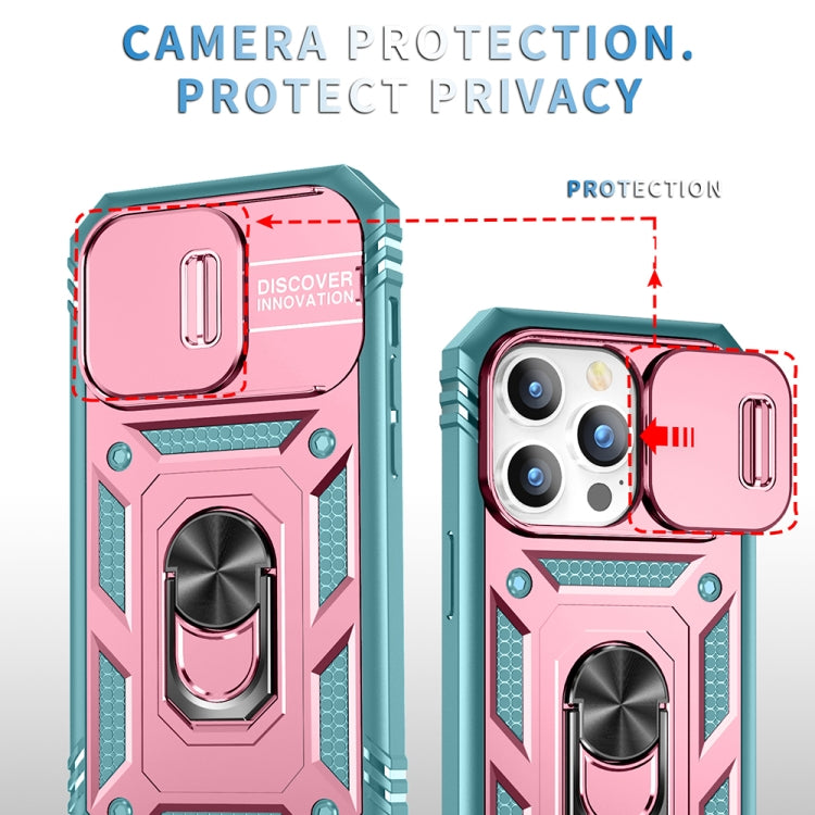 For iPhone 15 Pro Sliding Camshield Holder Phone Case(Pink+Green) - HoMEdemic™ 