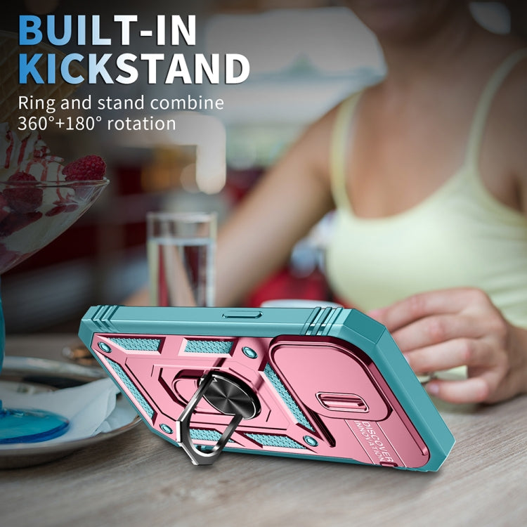 For iPhone 15 Pro Sliding Camshield Holder Phone Case(Pink+Green) - HoMEdemic™ 