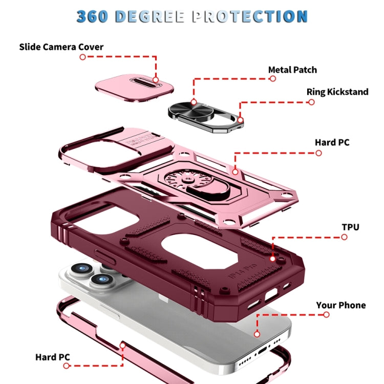 For iPhone 15 Pro Sliding Camshield Holder Phone Case(Pink+Rose Red) - HoMEdemic™ 