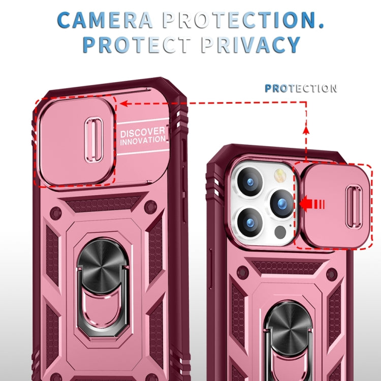 For iPhone 15 Pro Sliding Camshield Holder Phone Case(Pink+Rose Red) - HoMEdemic™ 