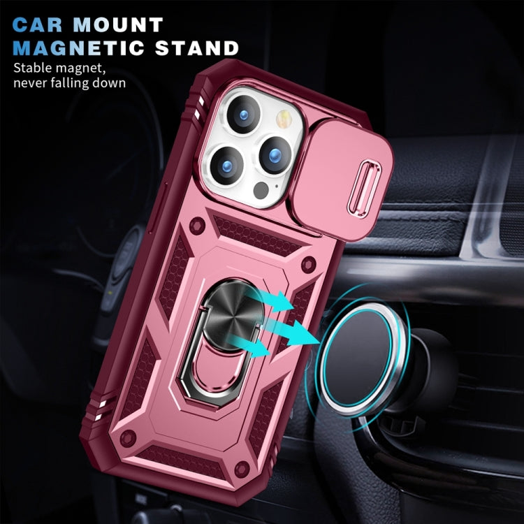 For iPhone 15 Pro Sliding Camshield Holder Phone Case(Pink+Rose Red) - HoMEdemic™ 