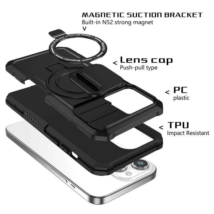 For iPhone 15 Pro Sliding Camshield MagSafe Holder TPU Hybrid PC Phone Case(Black) - HoMEdemic™ 