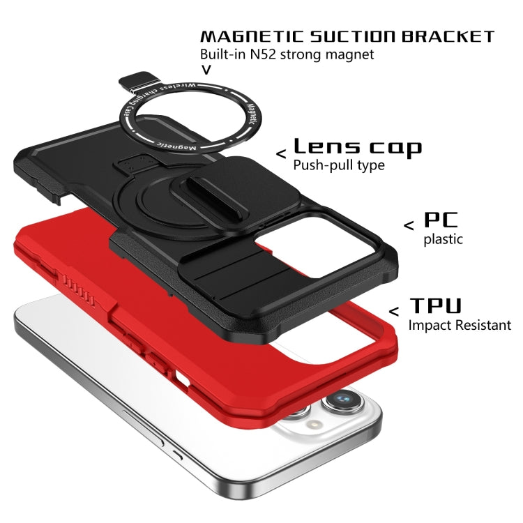 For iPhone 15 Pro Sliding Camshield MagSafe Holder TPU Hybrid PC Phone Case(Black Red) - HoMEdemic™ 