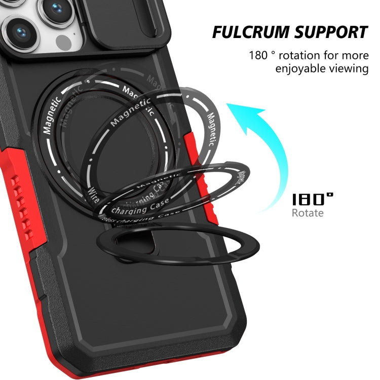 For iPhone 15 Pro Sliding Camshield MagSafe Holder TPU Hybrid PC Phone Case(Black Red) - HoMEdemic™ 