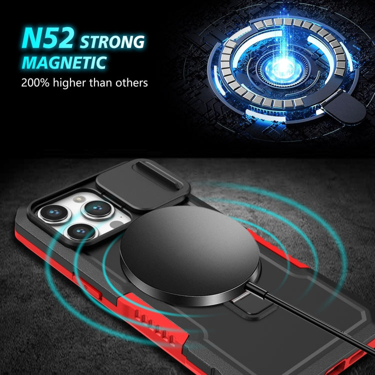 For iPhone 15 Pro Sliding Camshield MagSafe Holder TPU Hybrid PC Phone Case(Black Red) - HoMEdemic™ 